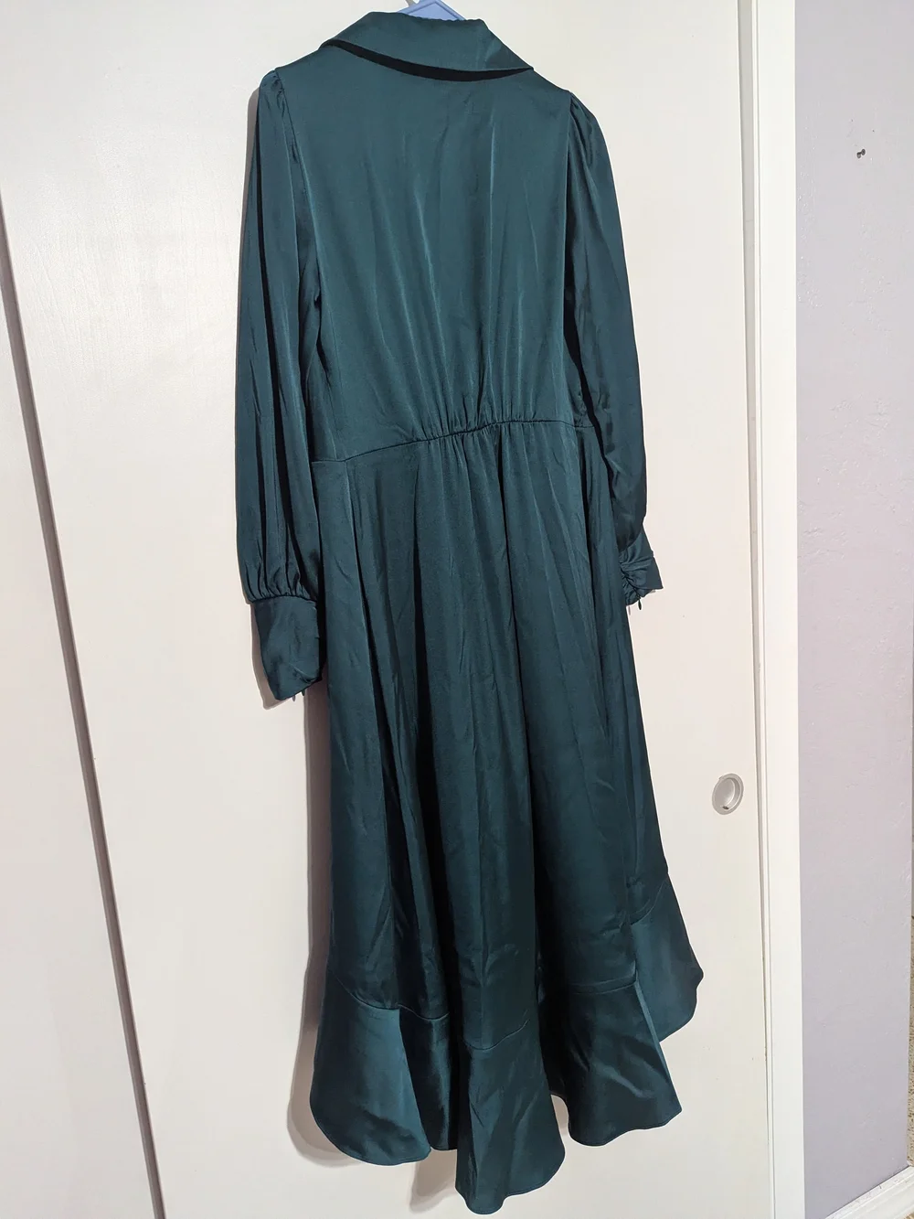 White House Black Market Teal Ruffle-Front Long Sleeve Dress